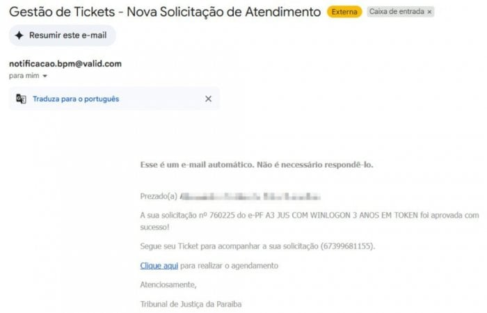 Email Solicitação