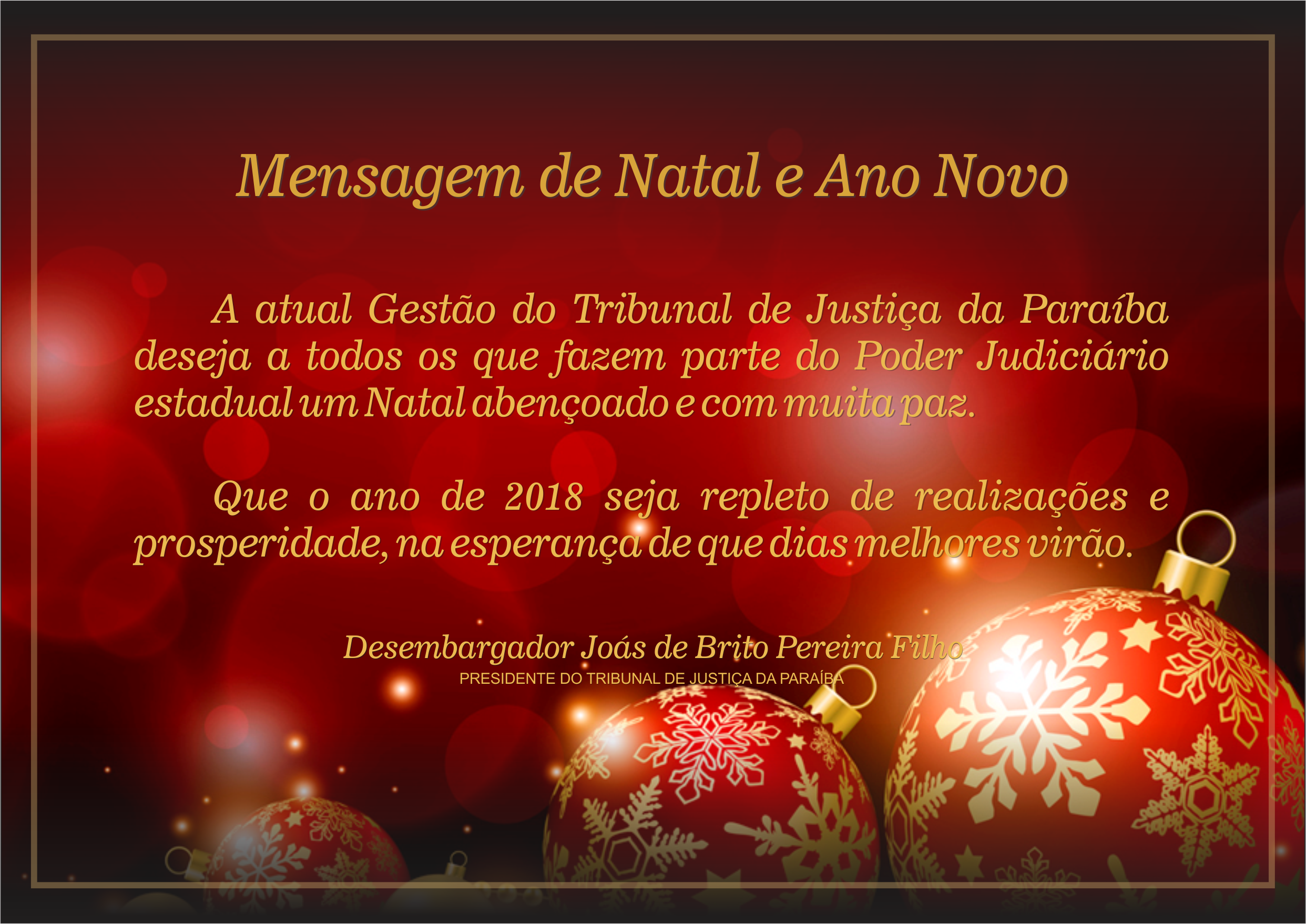 Mensagem de Natal e Ano Novo | Tribunal de Justiça da Paraíba