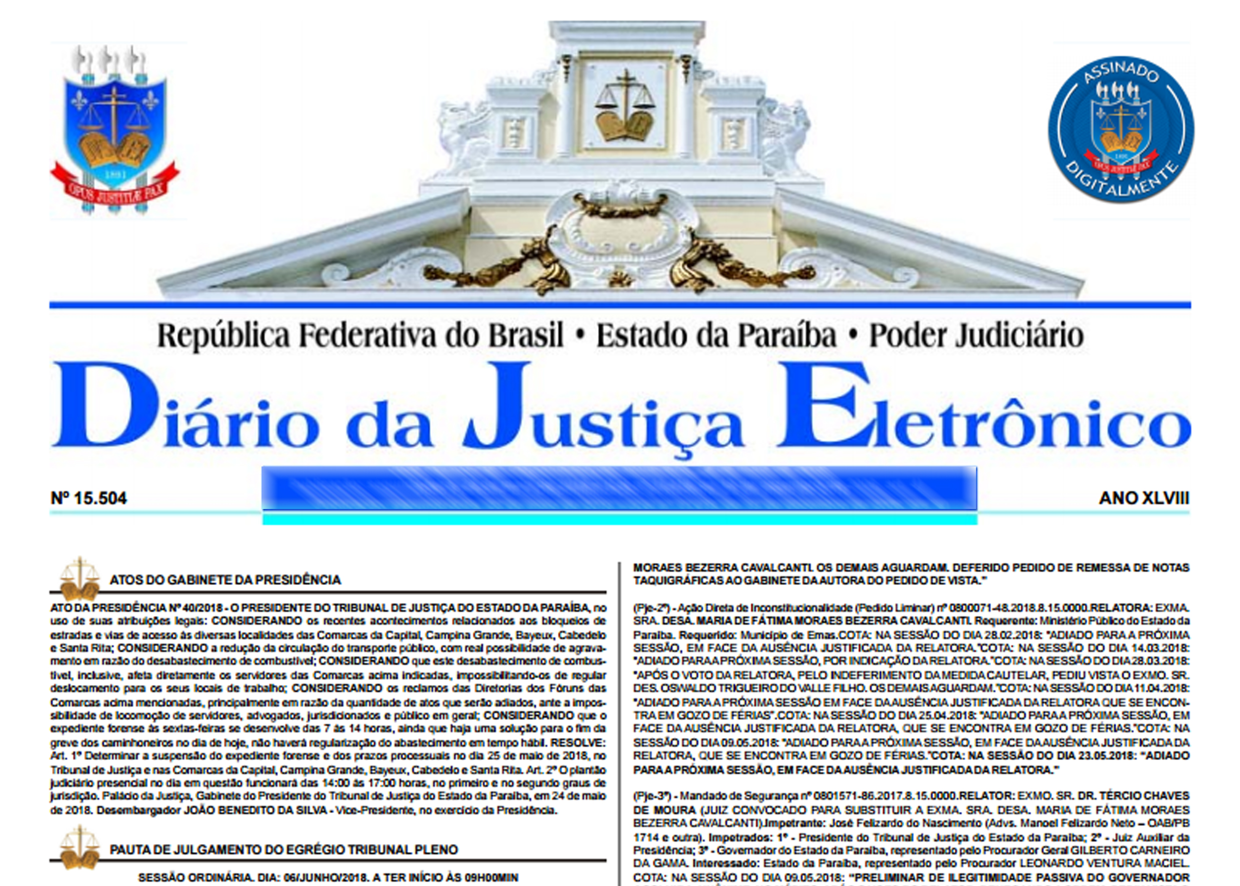 Diario da Justi a 29-05-2001 - Tribunal de Justiça da Paraíba