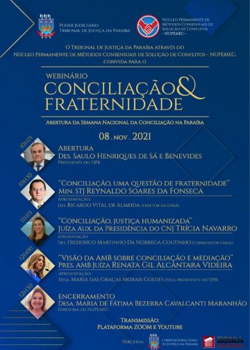 Programação Webinário Conciliação e Fraternidade